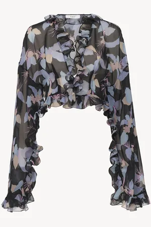 Chloé Cropped V-neck top in silk georgette Size 10 100% Silk