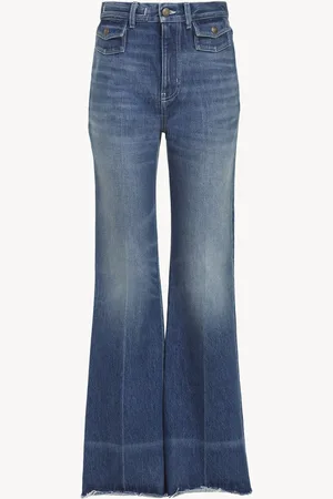 Chloé High-rise flare jeans in denim Size 32 100% Cotton, Calf-skin leather