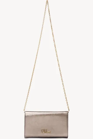 Chloé Chloé Iconic flap wallet on chain in metallised leather Size OneSize 100% Calf-skin leather