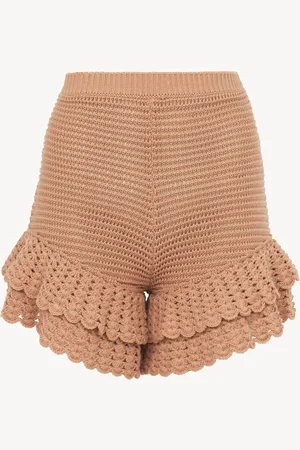 Chloé Ruffled mini shorts in crochet knit Size XS 100% Cotton, Polyamide, Elastane