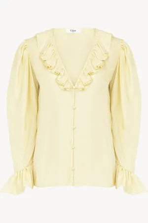 Chloé V-neck ruffle top in silk habotai Size 12 100% Silk