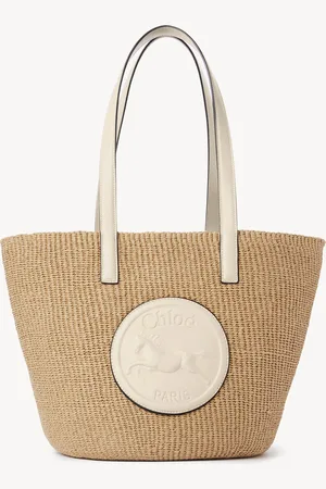 Chloé Large Horse Medal Basket in natural fibres Size OneSize 100% Paper Yarn, Calf-skin leather