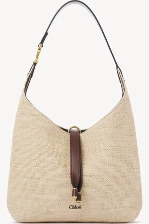 Chloé Small Marcie hobo bag in raffia-effect fibres Size OneSize 69% Cotton, 31% Polyamide, Calf-skin leather