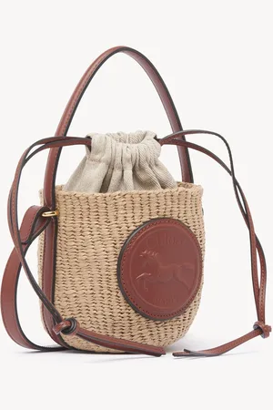 Chloé Mini Horse Medal basket bag in natural fibres Size OneSize 100% Paper Yarn, Calf-skin leather