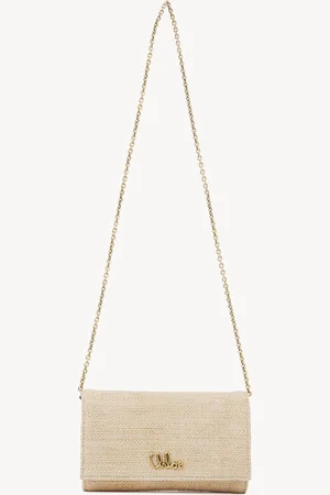 Chloé Chloé Iconic flap wallet on chain in raffia-effect fibres Size OneSize 69% Cotton, 31% Polyamide