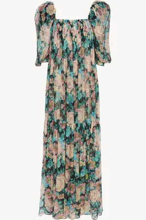 Chloé Puff-sleeve long dress in silk mousseline Size 6 100% Silk