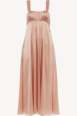 Chloé Sleeveless ruched long dress in silk satin Size 8 100% Silk