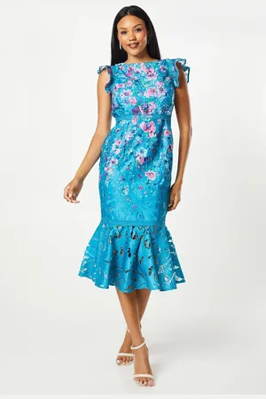 Coast Placement Print Lace Flute Hem Dress
