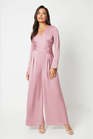 Coast Drape Wrap Waist Wide Leg Satin Jumpsuit - Dusty