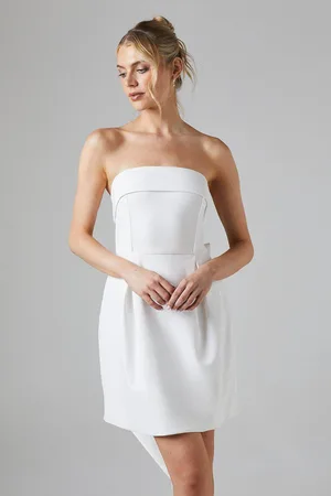 Coast White Bow Back Bandeau Mini Wedding Dress In Stretch Crepe