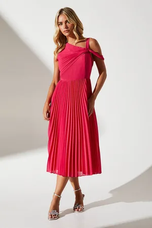 Coast Petite Twist Neck Pleated Off Shoulder Midi Dress