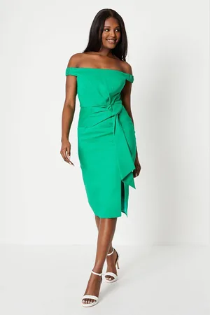 Coast Bardot Twist Front Stretch Cotton Midi Dress