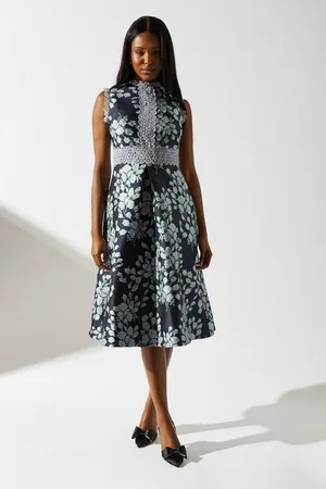 Coast Jacquard Lace Trim Sleeveless Skater Dress