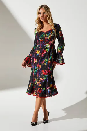 Coast Petite Floral Print Long Sleeve Midi Dress