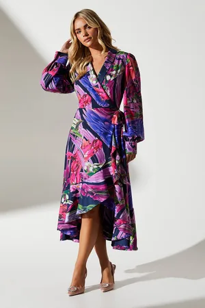 Coast Petite Printed Satin Wrap Wedding Guest Dress