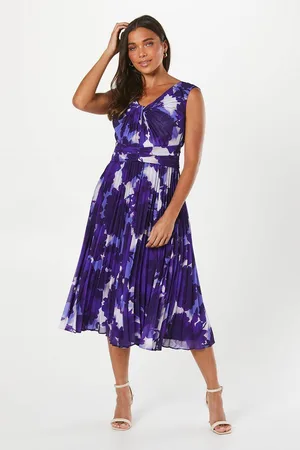 Coast Petite Printed Pleated Neck Midi Dress