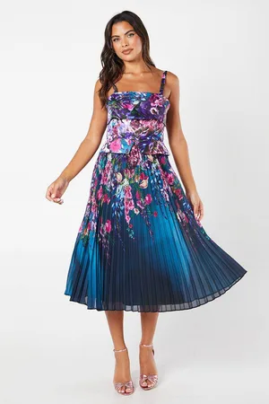 Coast Square Neck Floral Print Midi Wedding Guest Dress