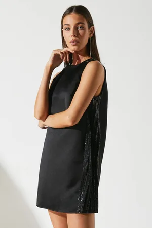 Coast Party Satin Swing Dress With Sequin Trim