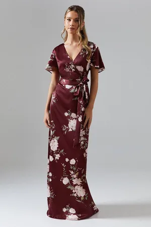 Coast Teen Printed Crepe Angel Sleeve Bridesmaids Dress