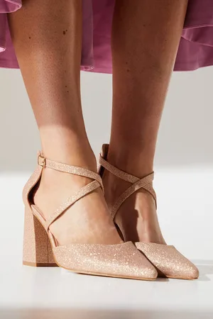Coast Wide Fit Treat Glitter Cross Strap Pointed Block Heel Court Shoes