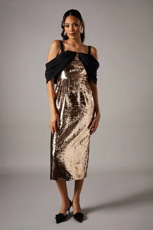 Coast Party Sequin Velvet Bardot Pencil Dress