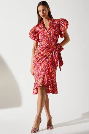 Coast Feather Brushstroke Print Wrap Dress