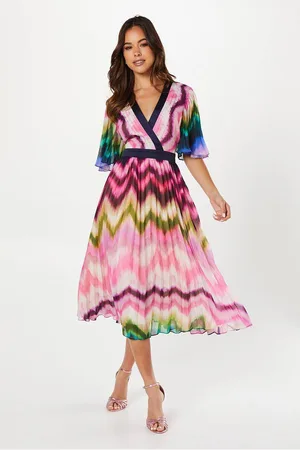 Coast Stripe Print Pleated Midi Wedding Guest Dress