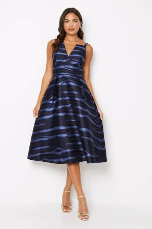 Coast Notch Neck Stripe Jacquard Midi Wedding Guest Dress