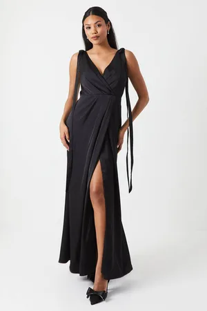 Coast Tie Shoulder Ruched Skirt Satin Bridesmaid Maxi Dress