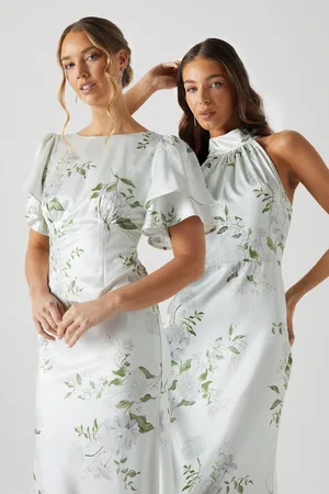 Coast Dahlia Printed Angel Sleeve Satin Bridesmaid Dress