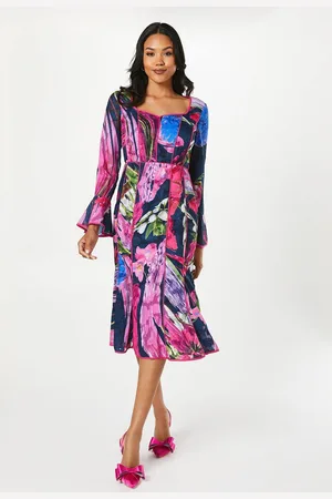 Coast Floral Print Long Sleeve Midi Wedding Guest Dress