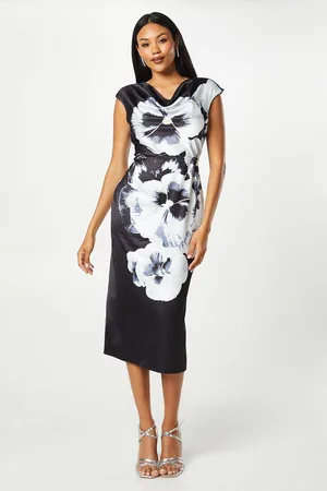 Coast Large Scale Floral Print Cowl Neck Midi Wedding Guest Dress
