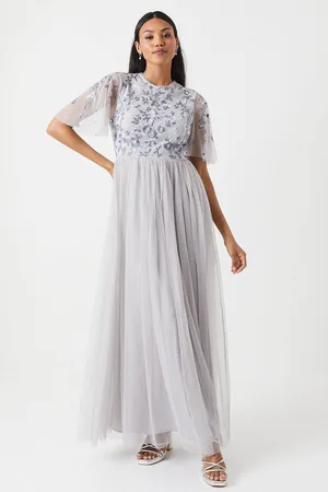 Coast Floral Embroidered Bodice Angel Sleeve Bridesmaid Dress