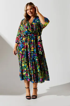 Plus Wrap Midi Dress In Ditsy Floral Print