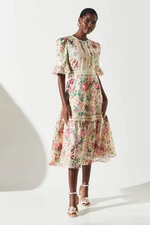 Coast Embroidered Printed Tiered Dress