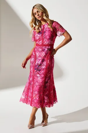 Coast Petite Printed Lace Midi Pencil Dress