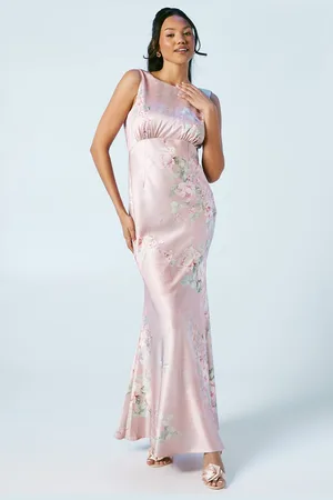 Coast Trailing Blossom Printed Satin Cowl Back Bridesmaids Dress