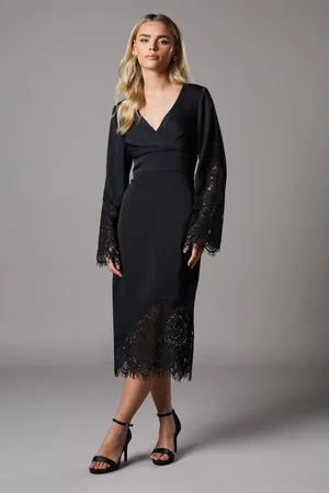 Coast Petite Lace Panelled Satin Wrap Midi Dress