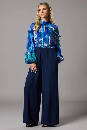 Coast Petite Printed Chiffon Mix Fabric Jumpsuit
