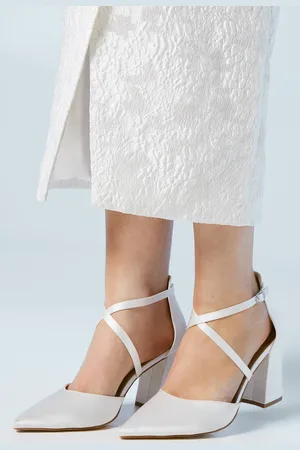 Coast Wide Fit Bridal Treat Satin Cross Strap Pointed Block Heel Court Shoes
