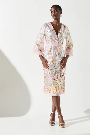 Coast Sequin Embroidered Wrap Front Midi Dress