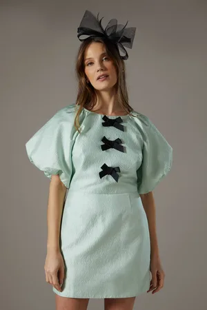 Coast Short Sleeve Bow Detail Jacquard Mini Dress