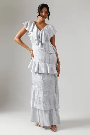 Coast Satin Jacquard Ruffle Detail Bridesmaids Dress