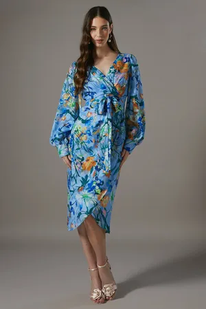 Coast Printed Tie Front Wrap Jacquard Dress