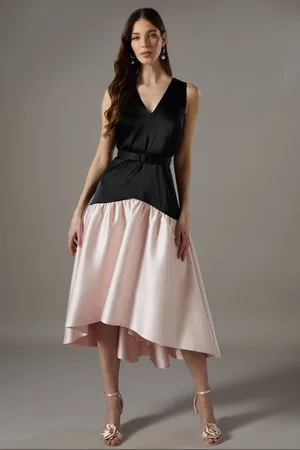 Coast Drop Waist Satin Crepe Belted Midi Dress
