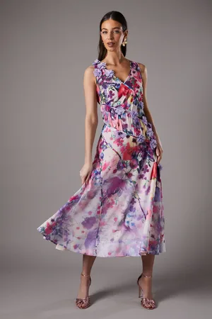 Coast 3d Flower Sleeveless Midi Dress