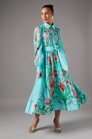 Coast Boarder Print Organza Shirt Dress - Mint
