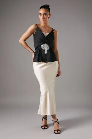 Coast Lace Insert Wrap Front Satin Vest