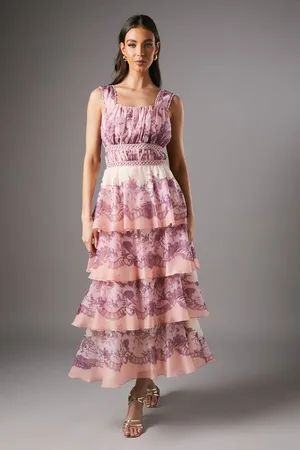 Coast Printed Tiered Organza Strappy Dress