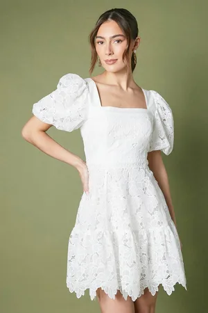 Coast Square Neck Puff Sleeve Lace Mini Dress